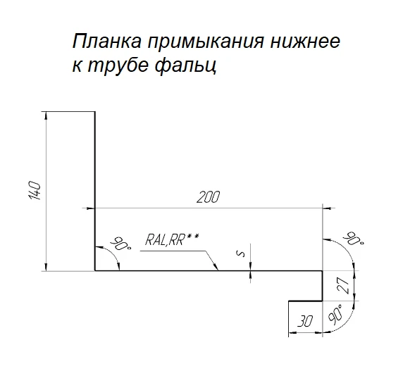 Планка примыкания нижнее к трубе фальц PE RAL 7024